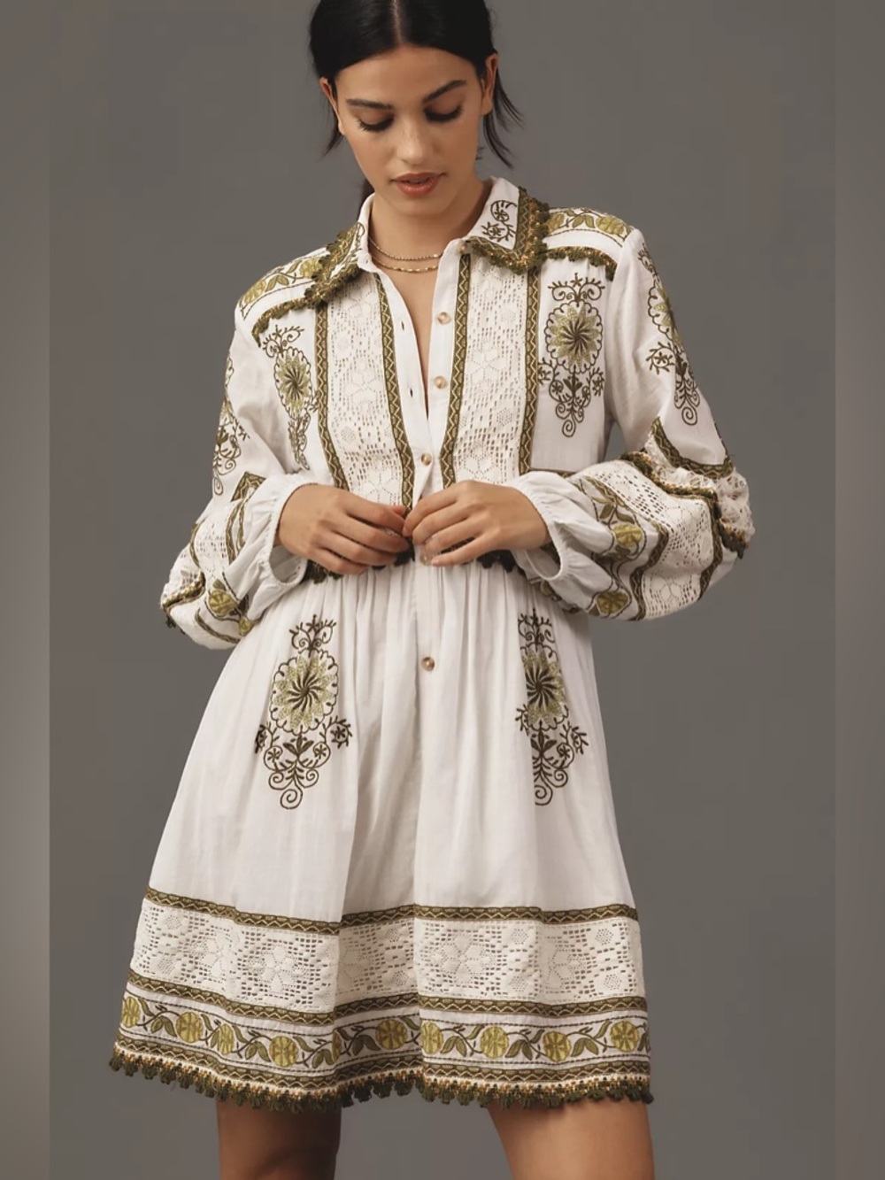 Anthropologie Maeve Long-Sleeve Embroidered Boho Mini Dress - Picture 5 of 11